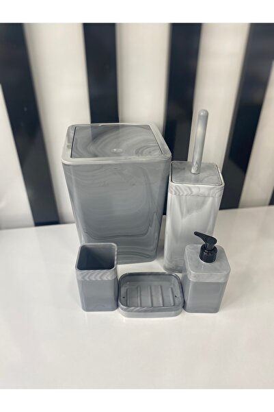 FUEMSTORE Mermer Desenli 5 Parça Banyo Seti