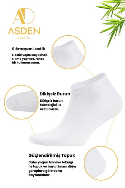 ASDEN Bamboo Men's Booties Socks Premium Box 3 White 3 Black, Washable, Seamless Toe