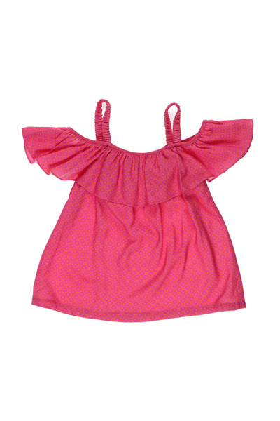 Panço Kız Çocuk Kayık Yakalı Fırfır Detaylı Askılı Fuşya Bluz
