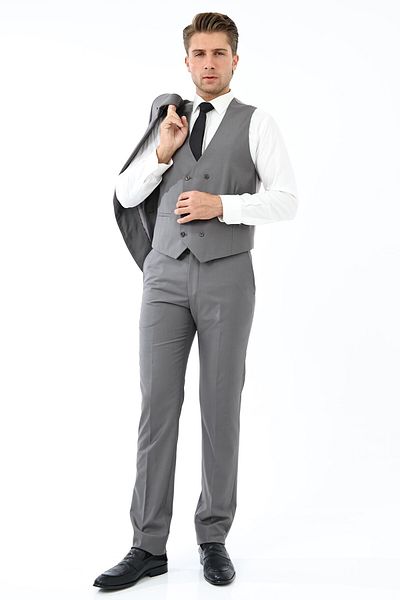 Presto 6 Drop Gray Slimfit Men's Suit - with Vest, 583-050