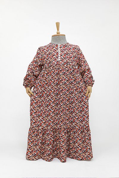 Betül Akbay Red Flower Patterned Viscose Hijab Dress - Zümra Model Long Dress