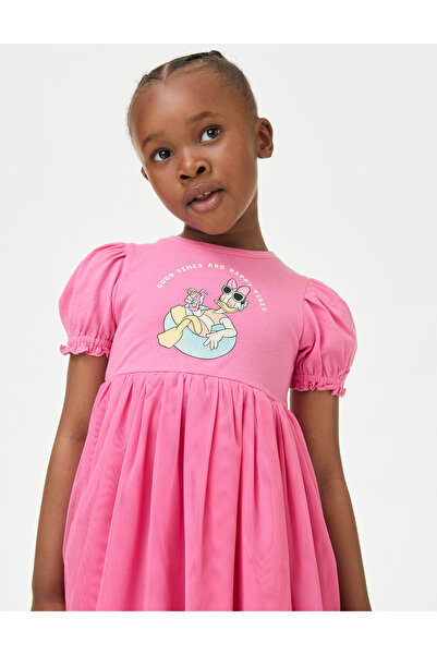 Marks & Spencer Saf Pamuklu Kısa Kollu Disney™ Daisy Duck Elbise (2-7 Yaş)