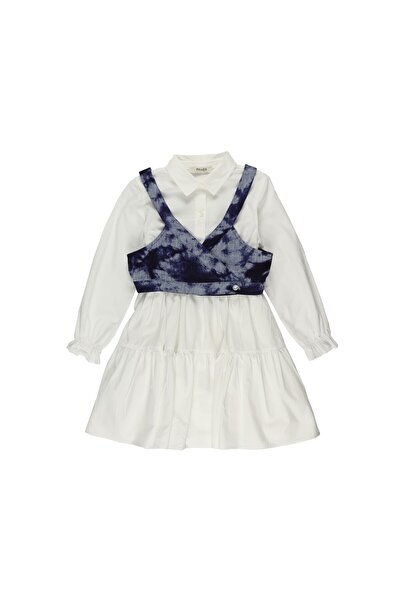 Panço Kız Beyaz Dokuma Gömlek Yaka Elbise