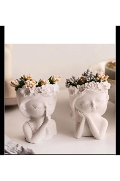 Home İkili çiçekli kız kardeşler saksı dekoratif obje süs eşyası biblo hediyelik
