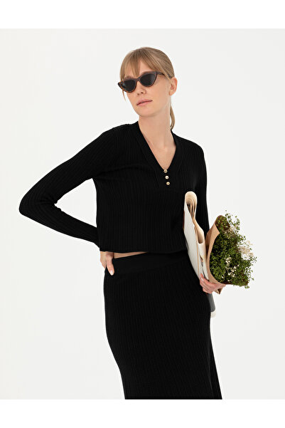 Pierre Cardin Black Ex Slim Fit V-Neck Sweater 50276214 -Vr046