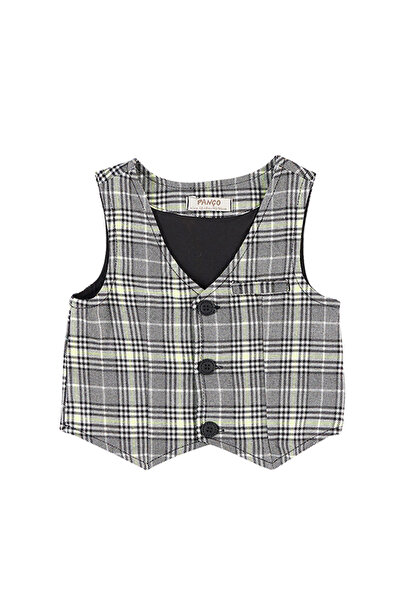 Panço Erkek Bebek Ekose Desenli Siyah Yelek