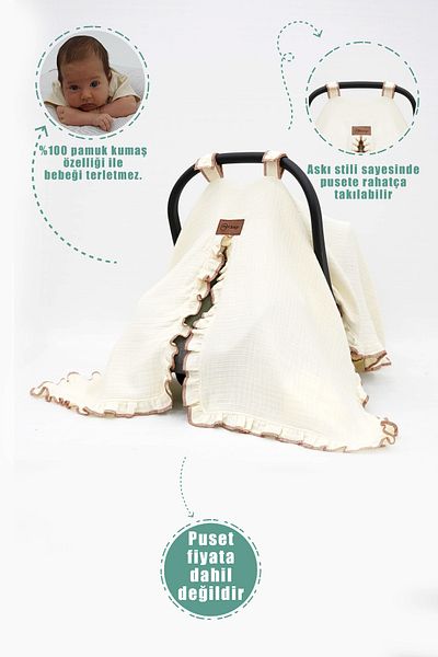 mordesign Muslin Baby Stroller - Multi-Purpose 100% Cotton, 4-Layer Frilly Ruffle Series, Cream