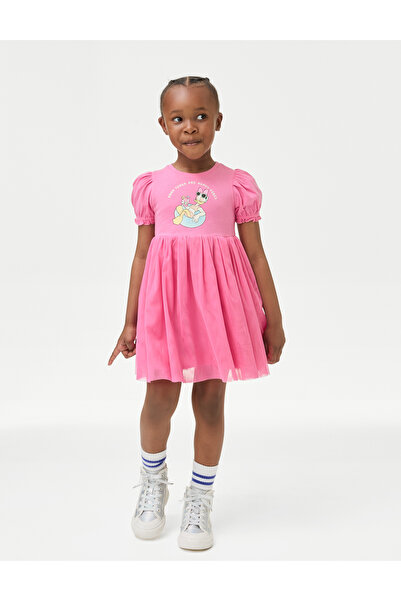 Marks & Spencer Saf Pamuklu Kısa Kollu Disney™ Daisy Duck Elbise (2-7 Yaş)