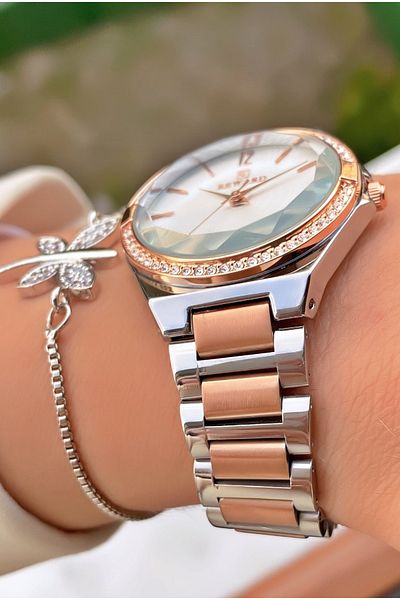 Reward Brand Rose Silver Color Steel Case Steel Cord Women's Wristwatch - with Bracelet Gift