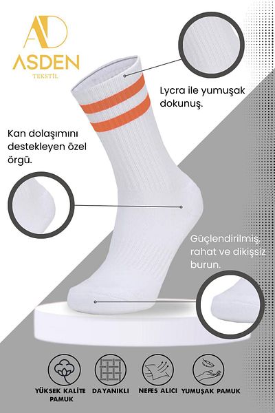 ASDEN Unisex Premium College κάλτσες τένις - Πορτοκαλί ριγέ 3 Πακέτο