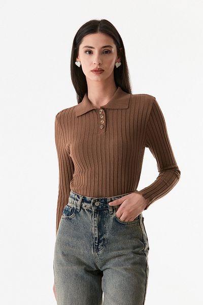 Fulla Moda Πλεκτό πουλόβερ με γιακά πουκάμισο με ραβδώσεις