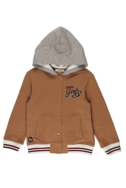 Panço Kız Çocuk Kapüşonlu Camel Örme Mont