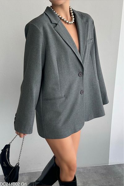 Lupies Women's Gray Masculine Oversize Blazer Jacket