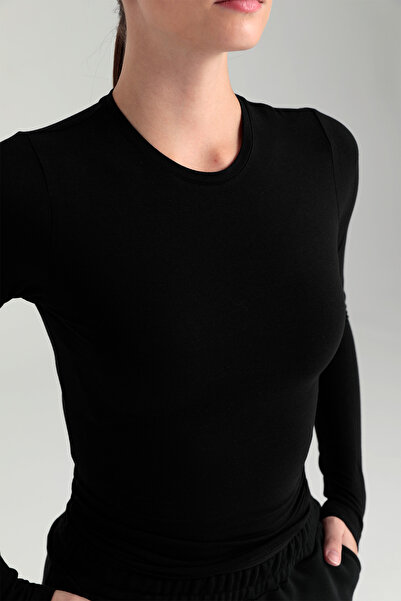 SHEISMONO Ultra Soft Round Neck Blouse Black