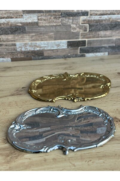 Hediye Köşkü Fenomen Lüks Metal Oval Gümüş Sunum Tepsisi