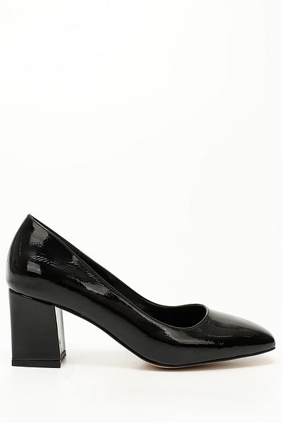 GÖNDERİ(R) Women's Black Wrinkled Patent Leather Blunt Toe Medium Thick Heeled Shoes