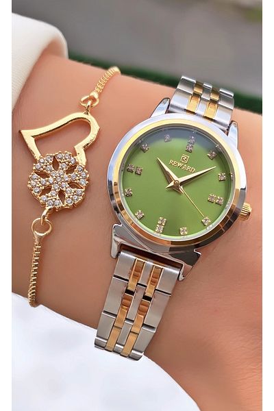 Reward Brand Yellow Silver Color Small Case Steel Cord Women's Wristwatch - with Bracelet Gift