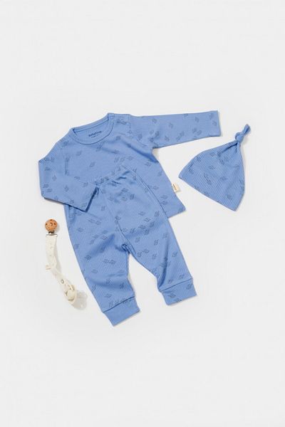BabyCosy Set 3 piese:bluza, pantaloni si caciulita Printed, BabyCosy, 50% modal+50% bumbac, Lavanda