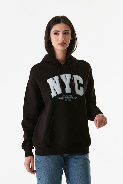 Fulla Moda Nyc Printed Kangaroo Pocket Hooded Sweatshirt