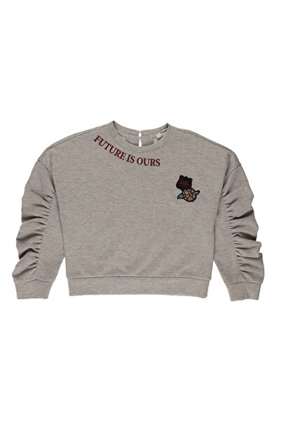 Panço Kız Çocuk Nakışlı Bej Sweatshirt