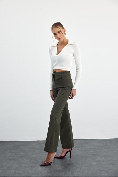 Tuba Butik Women's Khaki Trousers with Waist Detail