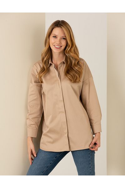 Pierre Cardin قميص بيج بأكمام طويلة مقاس كبير 50262737 -VR011