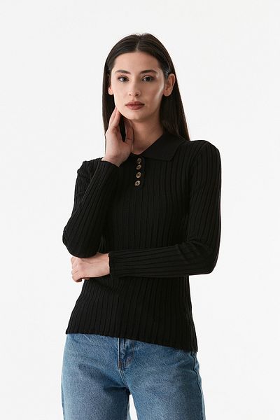 Fulla Moda Pulover tricotat cu guler de cămașă cu jumătate de nasturi