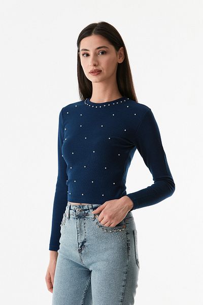 Fulla Moda Μπλούζα με λαιμόκοψη με μαργαριταρένιο ύφασμα