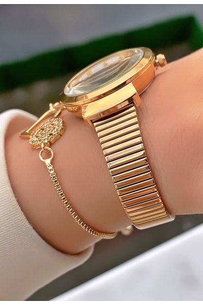 Reward Brand Gold Color Small Case Steel Cord Women's Wristwatch - with Bracelet Gift