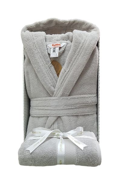 Özdilek Ozdilek Super Soft Hooded Bathrobe + Head Towel - Gray