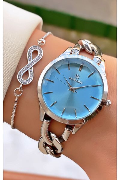 Reward Brand Silver Color Steel Cord Women's Wristwatch - with Bracelet Gift