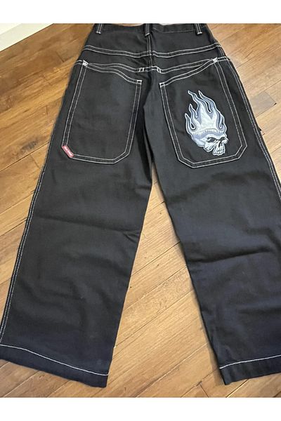 Gofeel Y2k Vintage Φαρδύ Παντελόνι Oversize Skull Flame