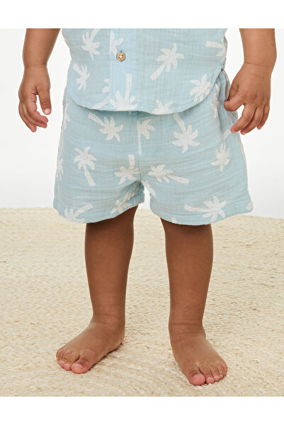 Marks & Spencer Saf Pamuklu Palmiye Desenli Şort (0-3 Yaş)