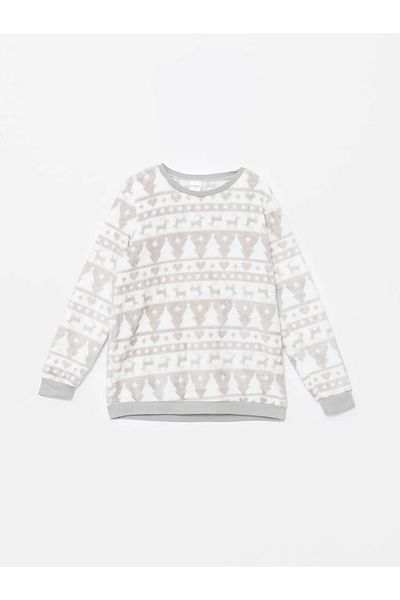 LC Waikiki Kids Optical White Printed Crew Neck Plush Girl's Pajama Set
