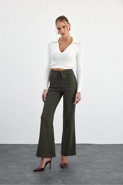 Tuba Butik Women's Khaki Trousers with Waist Detail