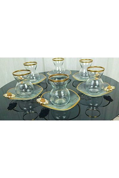 Elta Collection Luxury 12-Piece Daisy Gold Gilt Tea Set for 6 People