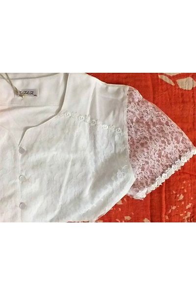 FLZ ZEN Short Sleeve Laced Plus Size Nightgown ECRU