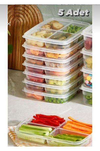Home 4 Compartment Breakfast Vegetable Storage Container with Lid Lunch Fridge Organizer