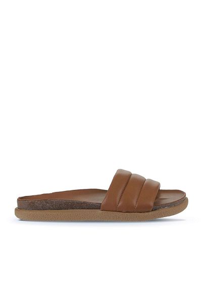 Bueno Shoes Γυναικείες φλατ δερμάτινες παντόφλες καφέ - 01wu4710