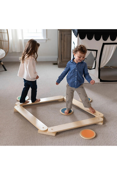 Galery Wood شعاع التوازن الخشبي مونتيسوري (4 عصا 4 حجر)