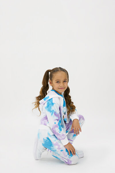 Panço Kız Çocuk Batik Desenli Fermuarlı Beyaz Sweatshirt