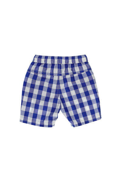 Panço Erkek Bebek Beli Lastikli Kareli Mavi Şort
