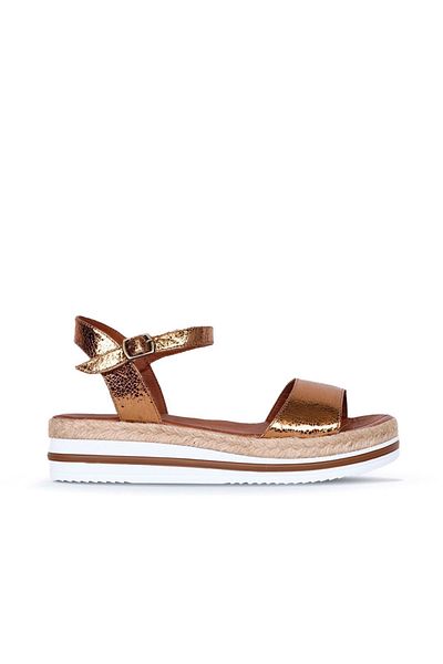 Bueno Shoes Bronz Deri Kadın Dolgu Topuklu Sandalet 01wq1612