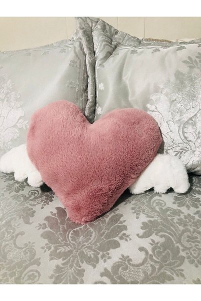 ONTİC Rabbit Feather Heart Winged Decorative Plush Sof Cushion Decorative Pillow(35X50)