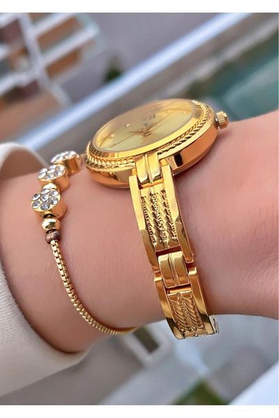 Fiesta Mrd11608 Golden Yellow Steel Cord Women's Wristwatch Bracelet