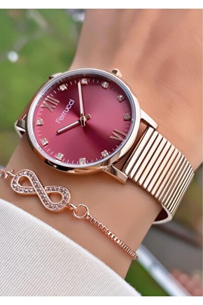 Mrd11795 Rose Gold Renk Çelik Kordon Kadın Kol Saati Bileklik Hediyeli