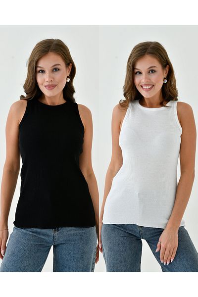 mirach Σετ 2 Κοτλέ Basic Γυναικείο εσώρουχο – Βαμβακερό Lycra Χοντρό λουράκι, Κλειστό λαιμό μηδενικό μανίκι