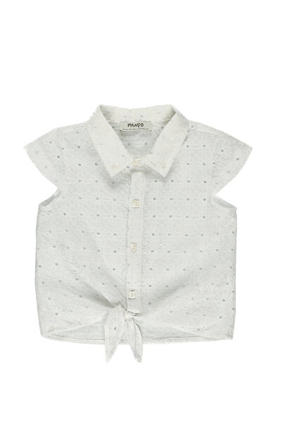 Panço Kız Ecru Dokuma Gömlek Yaka Gömlek