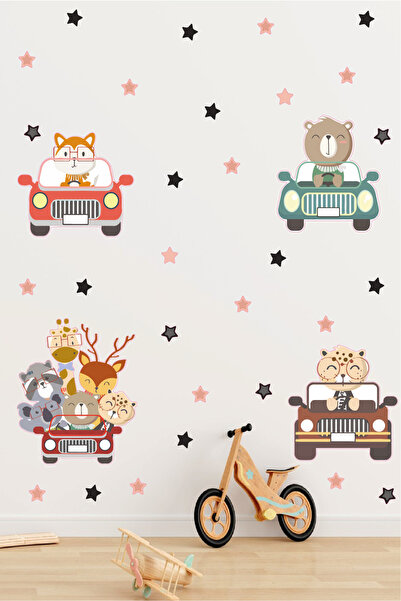 Ayza Tasarım Комплект стикери за детска стая със сладки животни по пътищата, ...