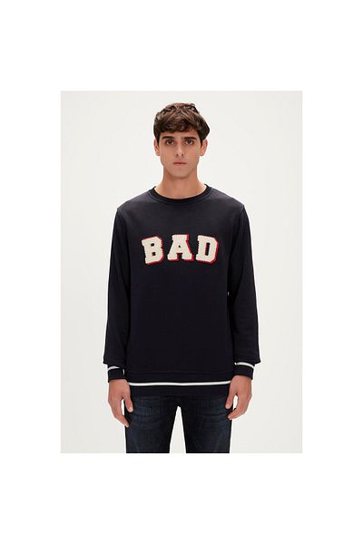 Bad Bear Felt Crewneck Navy Blue Men's Sweatshirt 23.02.12.013-C07